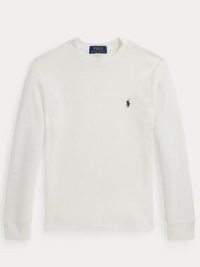 Polo Ralph Lauren Men's White Long-Sleeve Crew Neck Sleep Shirt Cozy Loungewear